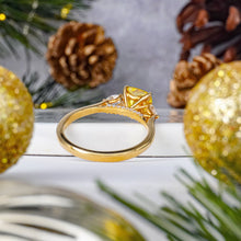 Load image into Gallery viewer, cushion 3 stone yellow diamond