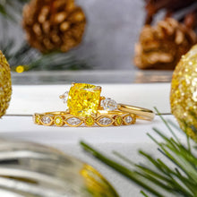 Load image into Gallery viewer, cushion 3 stone yellow diamond