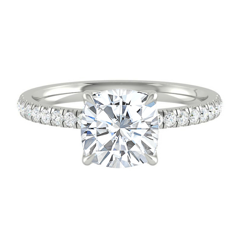 Cushion Diamond Engagement ring with Pave Gold or Platinum band and petals Manila Philippines