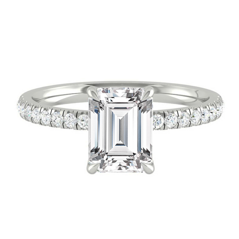 Emerald Diamond Engagement ring with Pave Gold or Platinum band and petals Manila Philippines