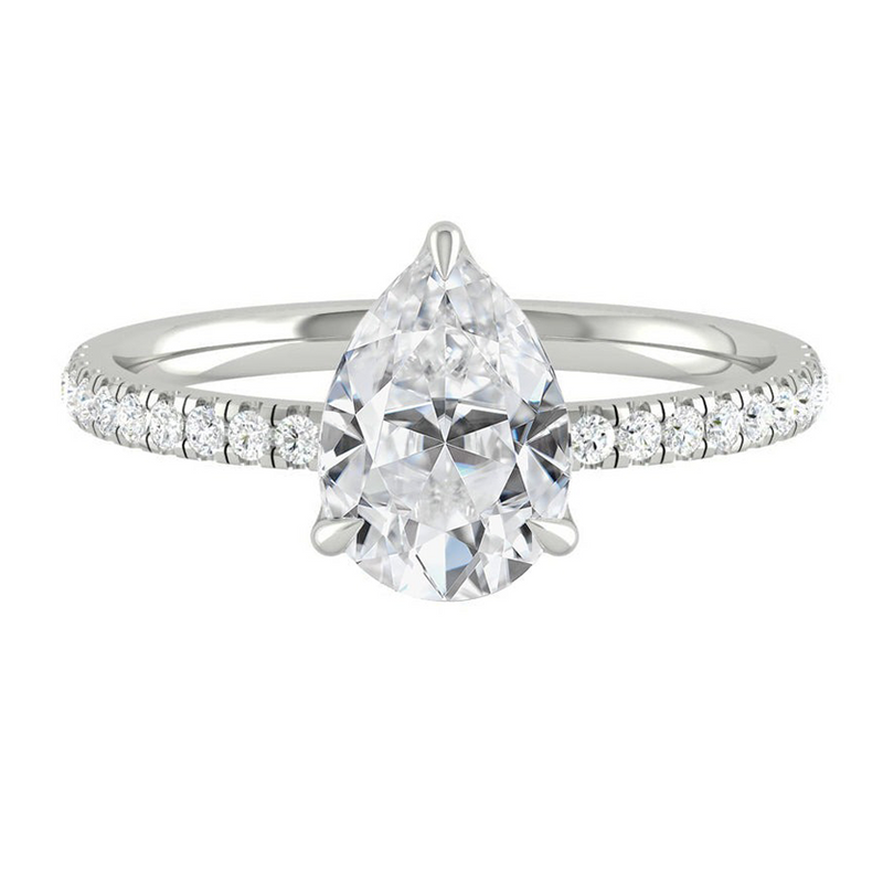 Pear Diamond Engagement ring with Halo and Pave Gold or Platinum band and petals Manila Philippines