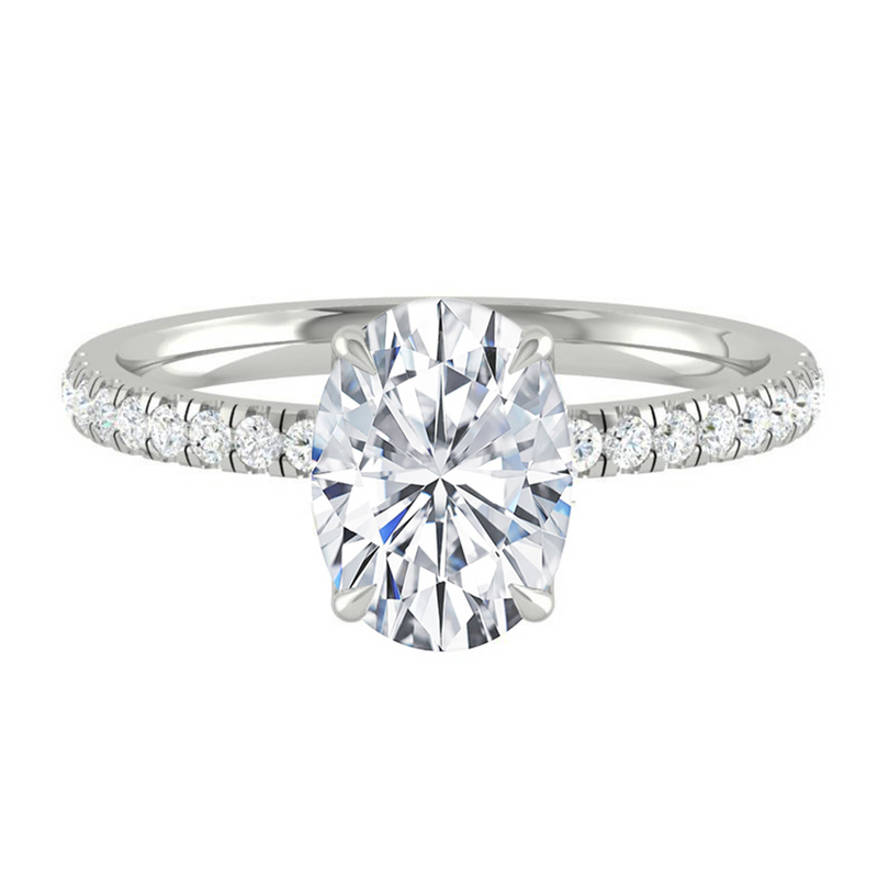 Oval Diamond Engagement ring with Pave Gold or Platinum band and petals Manila Philippines