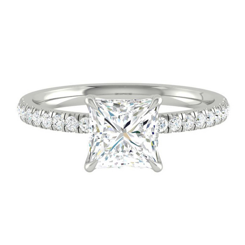 Princess Diamond Engagement ring with Pave Gold or Platinum band and petals Manila Philippines