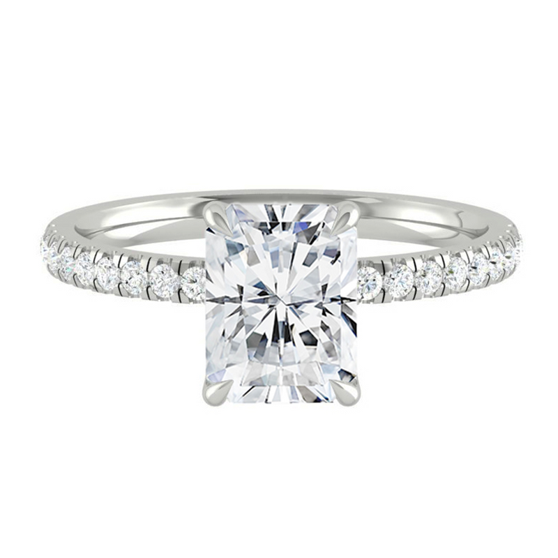 Radiant Diamond Engagement ring with Pave Gold or Platinum band and petals Manila Philippines