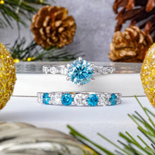 Load image into Gallery viewer, paula ocean round blue diamond engagement ring wedding band