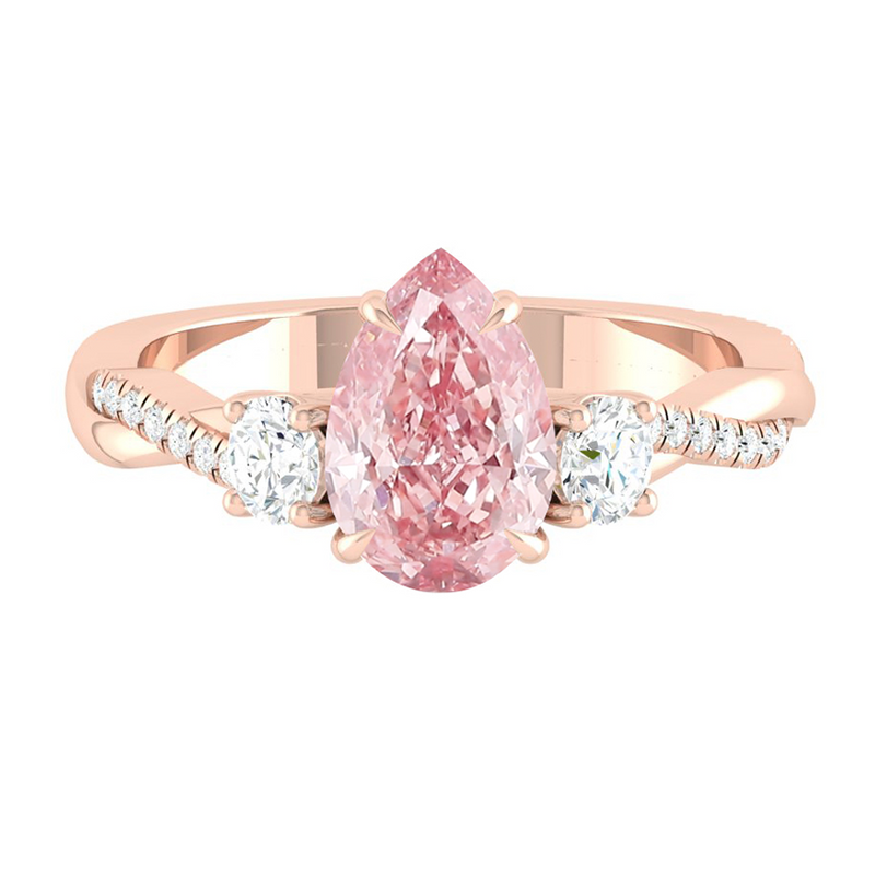 Pink Pear Trio Diamond Engagement Ring with Pave Twisting Gold Platinum band Philippines