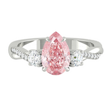 Load image into Gallery viewer, Pink Pear Trio Diamond Engagement Ring with Pave Twisting Gold Platinum band Philippines
