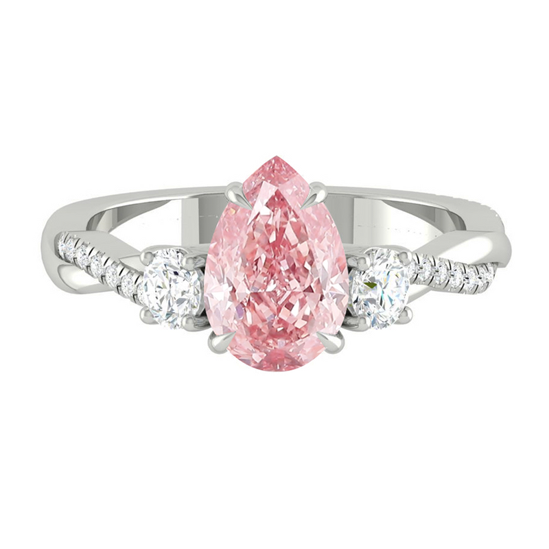 Pink Pear Trio Diamond Engagement Ring with Pave Twisting Gold Platinum band Philippines