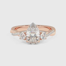 Load and play video in Gallery viewer, Pear Trio Diamond Engagement Ring with Pave Twisting Gold Platinum band Philippines