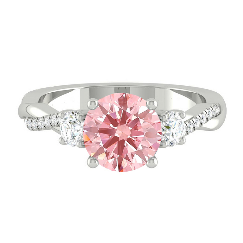 Pink Trio Diamond Engagement Ring with Pave Twisting Gold Platinum band Philippines