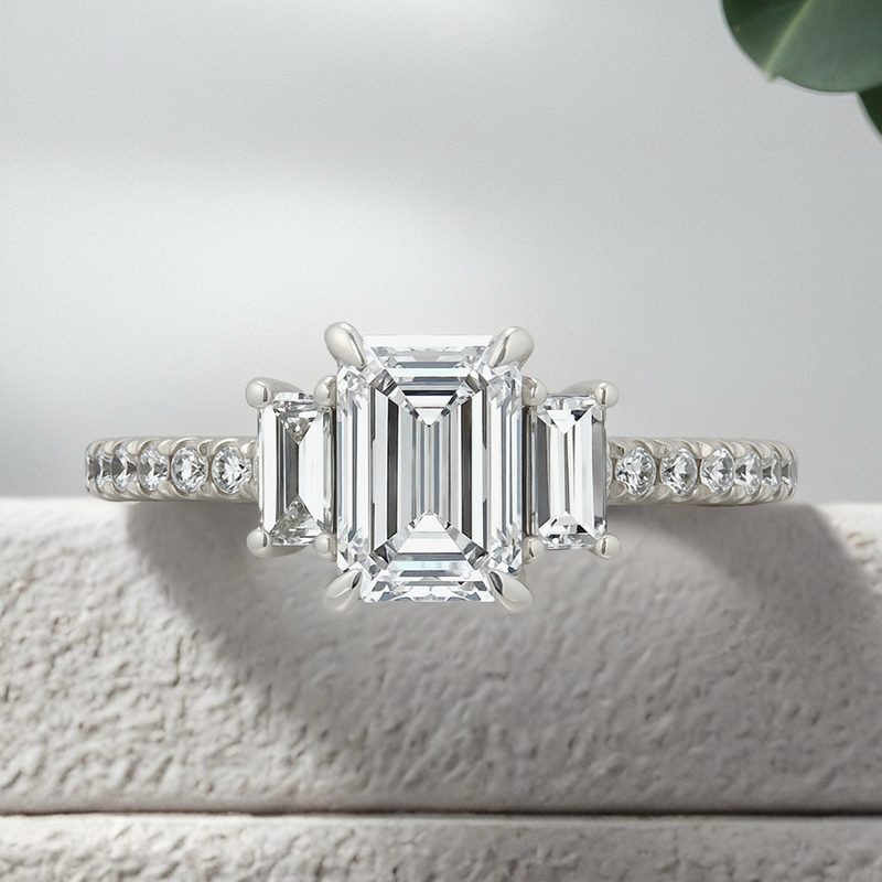 Lucce Rina Pave Emerald Lab Diamond 1.01ct D VVS2 Ex IGI 18K White Gold
