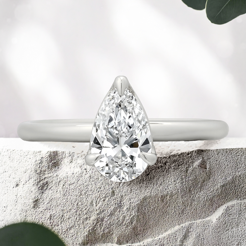 Lucce Lucia Halo Pear Lab Diamond 0.76ct D VVS2 Ex IGI 14K White Gold
