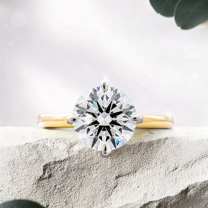 Lucce Constance Solitaire Round Lab Diamond 2.50ct E VS1 Id IGI 18K Yellow Gold and Platinum Prongs