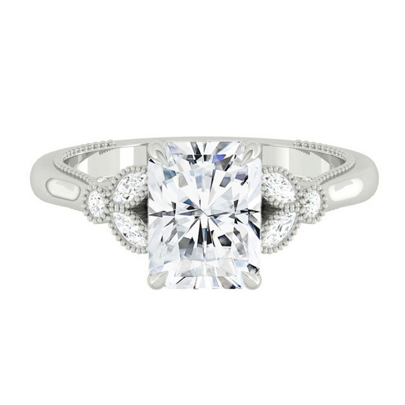 Radiant Diamond Engagement Rig with Marquise and Round cut and milgrain accent Band in Gold or Platinum, Manila, Philippines