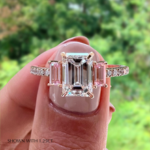 Load image into Gallery viewer, Emerald Moissanite Engagement Ring with Pink Sapphire in the Philippines
