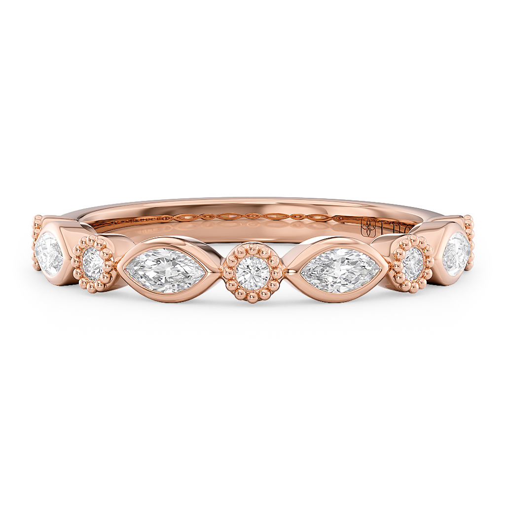 Load image into Gallery viewer, LUCCE Round and Marquise Diamond Wedding Ring with Bezel and Milgrain Setting in Gold or Platinum
