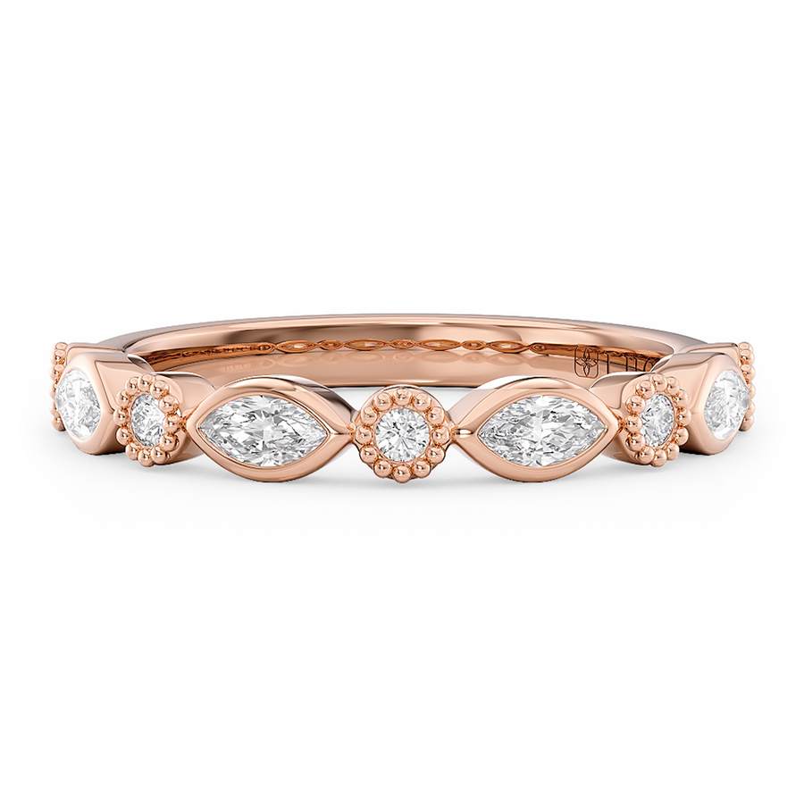 Load image into Gallery viewer, LUCCE Round and Marquise Diamond Wedding Ring with Bezel and Milgrain Setting in Gold or Platinum
