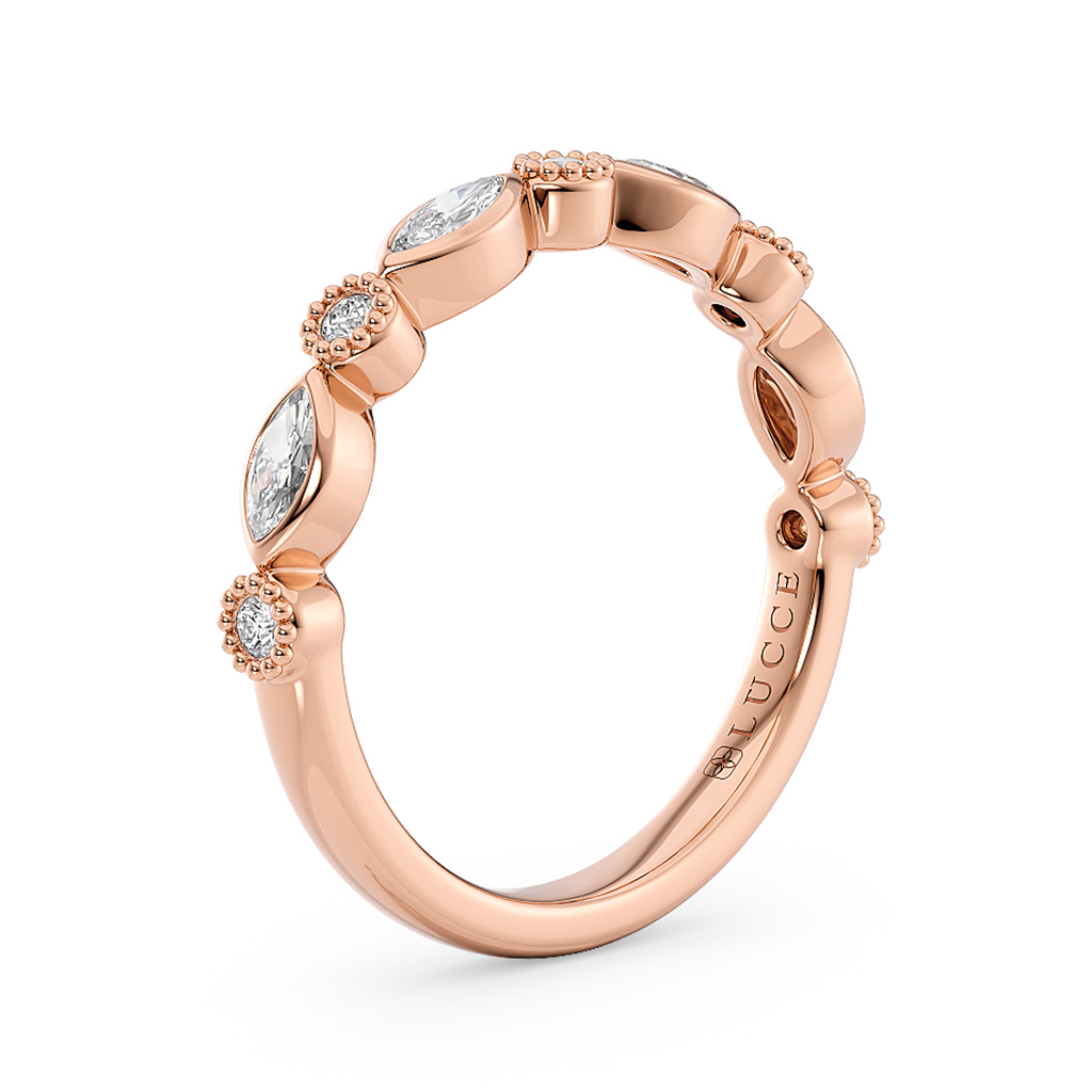 Load image into Gallery viewer, LUCCE Round and Marquise Diamond Wedding Ring with Bezel and Milgrain Setting in Gold or Platinum
