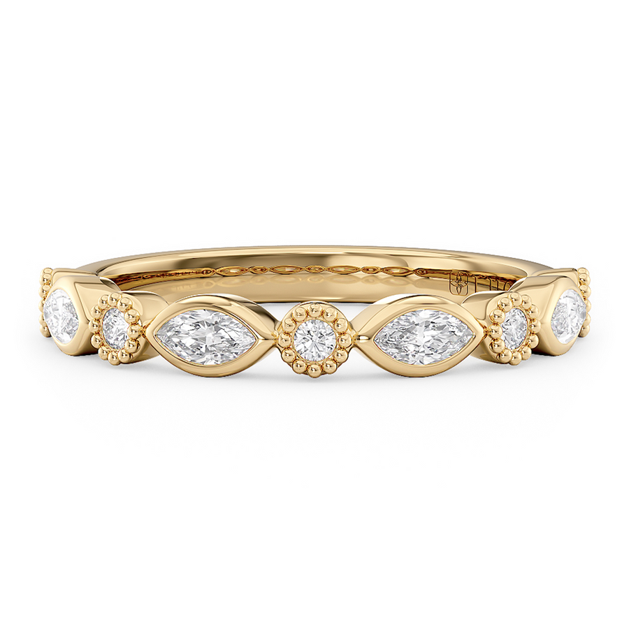 Load image into Gallery viewer, LUCCE Round and Marquise Diamond Wedding Ring with Bezel and Milgrain Setting in Gold or Platinum
