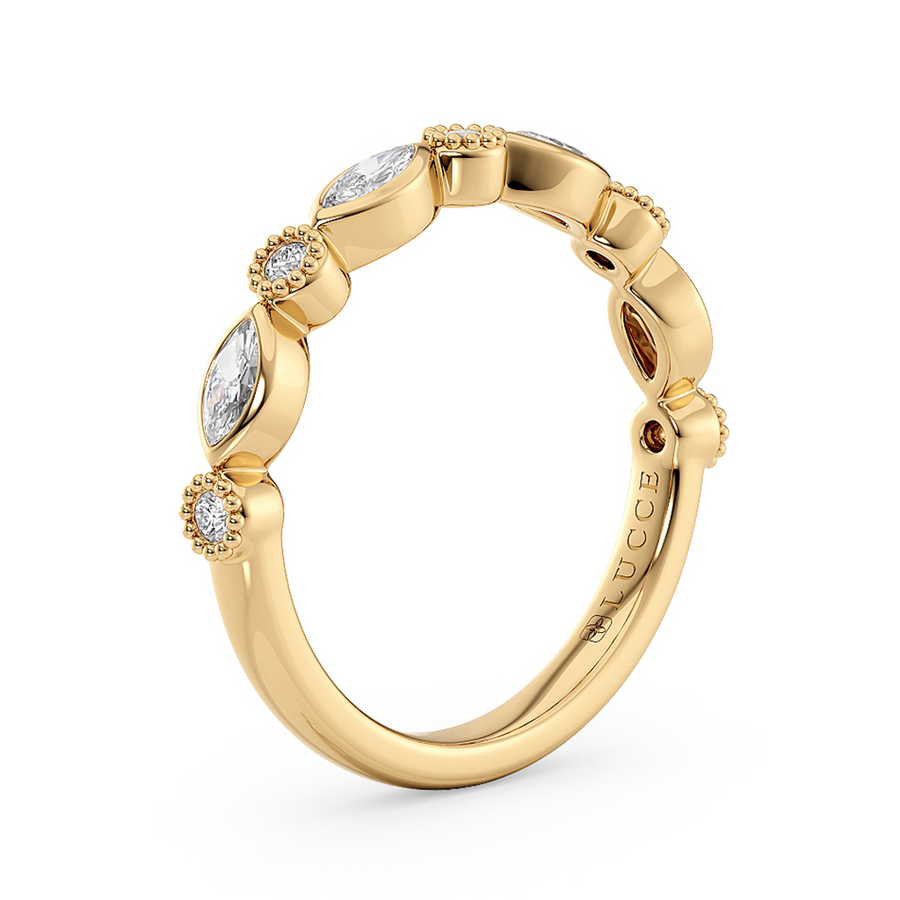 Load image into Gallery viewer, LUCCE Round and Marquise Diamond Wedding Ring with Bezel and Milgrain Setting in Gold or Platinum
