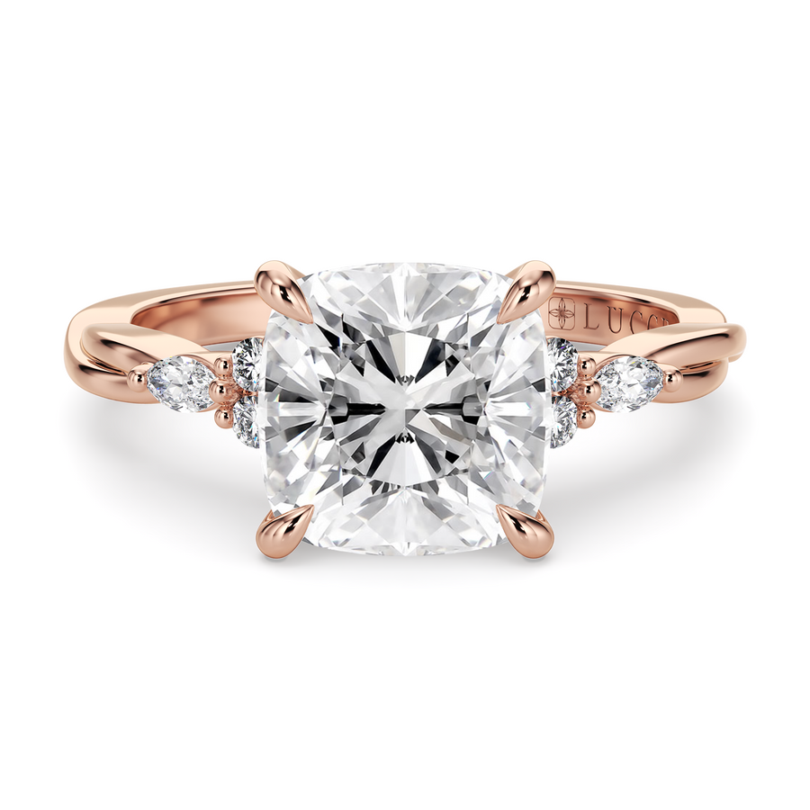 Load image into Gallery viewer, LUCCE Twisting Cluster Cushion Diamond in Low Basket Setting Engagement Ring in Gold or Platinum
