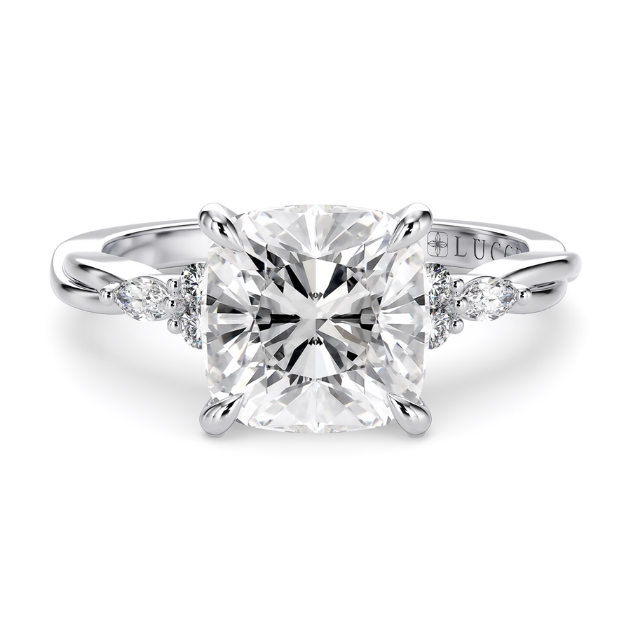 Load image into Gallery viewer, LUCCE Twisting Cluster Cushion Diamond in  Low Basket Setting Engagement Ring in Gold or Platinum
