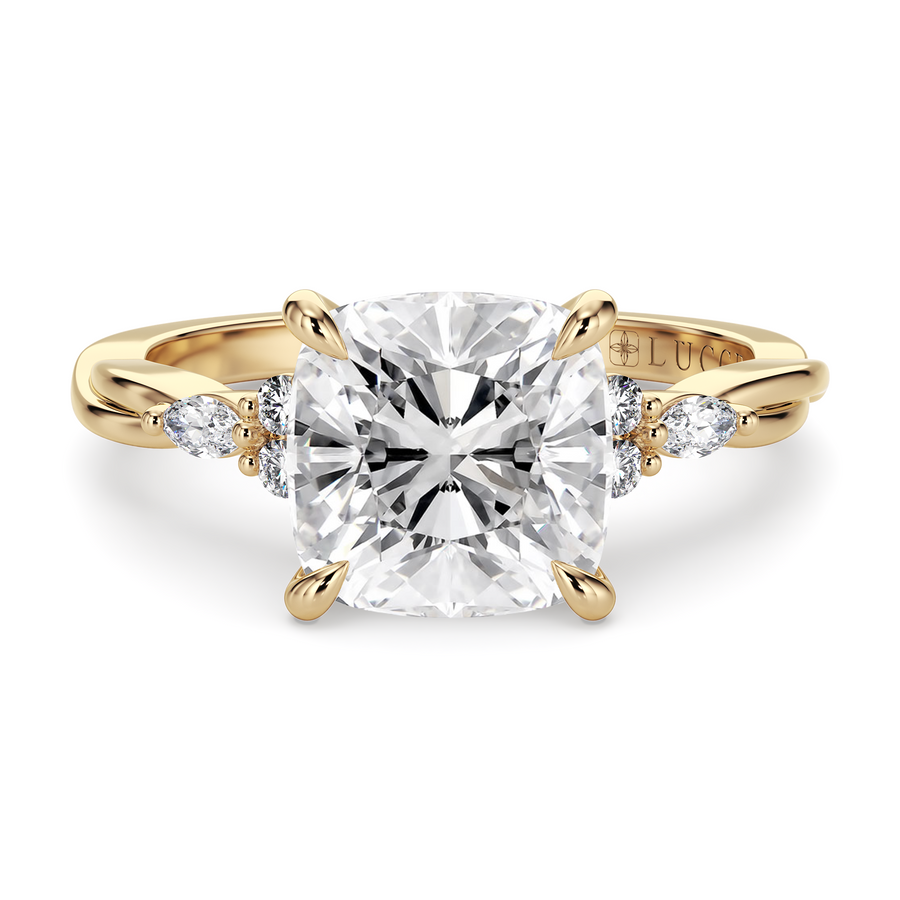 Load image into Gallery viewer, LUCCE Twisting Cluster Cushion Diamond in Low Basket Setting Engagement Ring in Gold or Platinum
