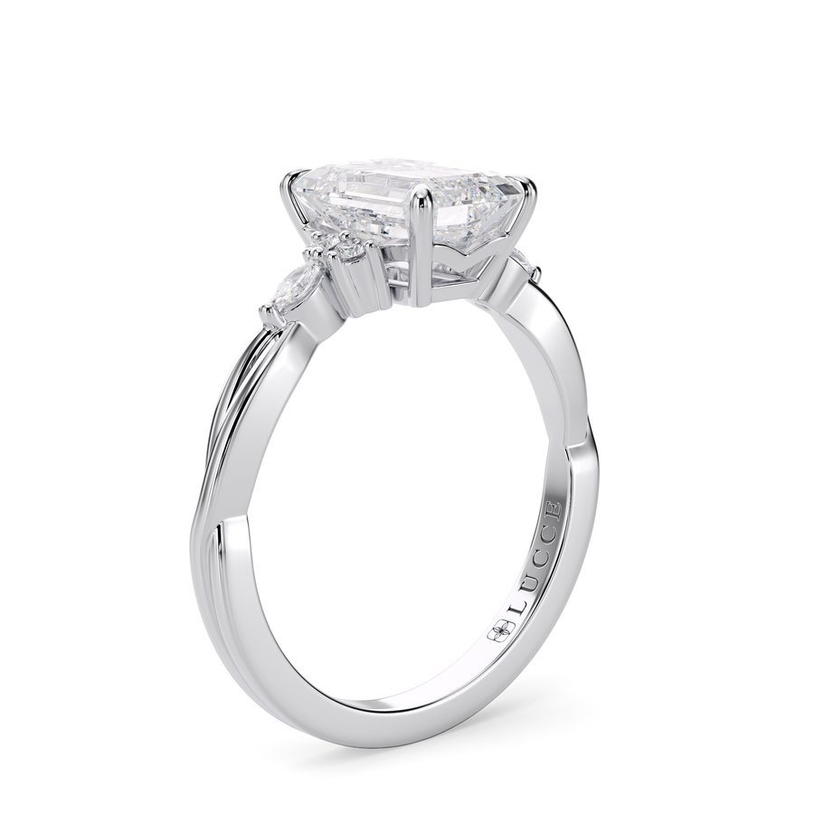 Load image into Gallery viewer, LUCCE Twisting Cluster Emerald Diamond in  Low Basket Setting Engagement Ring in Gold or Platinum
