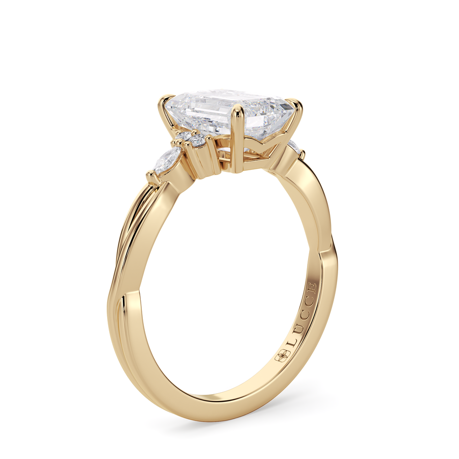 Load image into Gallery viewer, LUCCE Twisting Cluster Emerald Diamond in  Low Basket Setting Engagement Ring in Gold or Platinum
