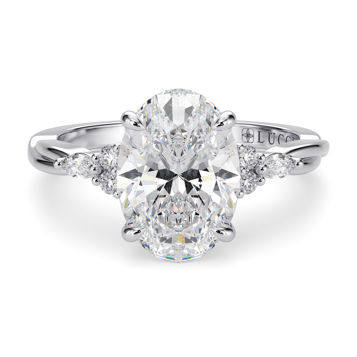 Load image into Gallery viewer, LUCCE Twisting Cluster Oval Diamond in  Low Basket Setting Engagement Ring in Gold or Platinum
