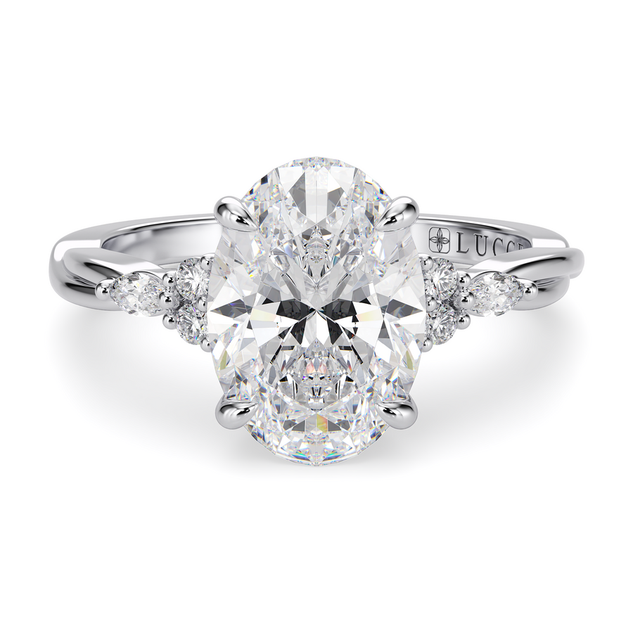 Load image into Gallery viewer, LUCCE Twisting Cluster Oval Diamond in  Low Basket Setting Engagement Ring in Gold or Platinum
