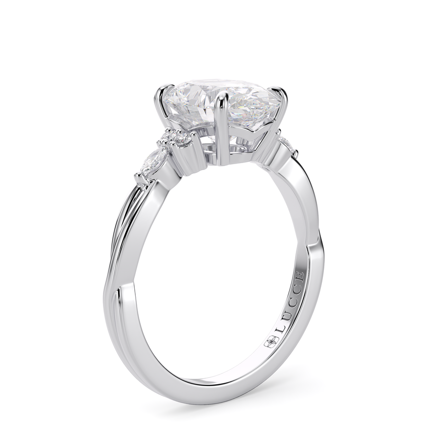 Load image into Gallery viewer, LUCCE Twisting Cluster Oval Diamond in  Low Basket Setting Engagement Ring in Gold or Platinum
