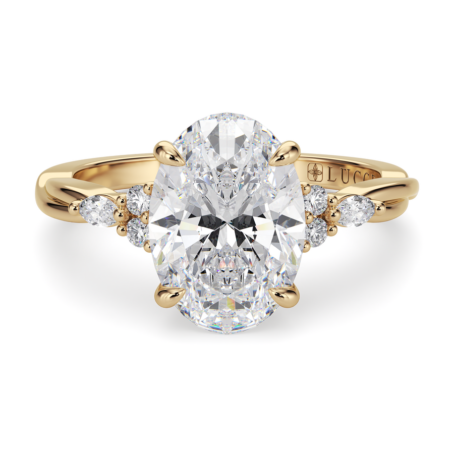 Load image into Gallery viewer, LUCCE Twisting Cluster Oval Diamond in  Low Basket Setting Engagement Ring in Gold or Platinum
