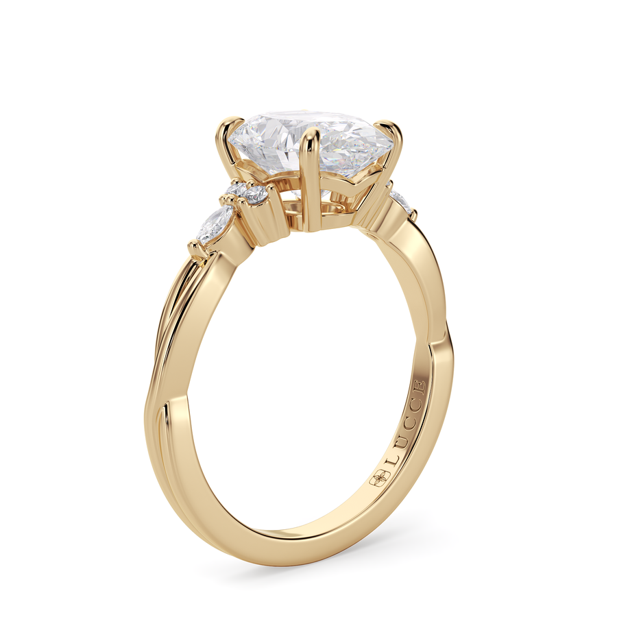 Load image into Gallery viewer, LUCCE Twisting Cluster Oval Diamond in  Low Basket Setting Engagement Ring in Gold or Platinum
