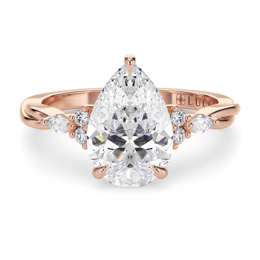 Load image into Gallery viewer, LUCCE Twisting Cluster Pear Diamond in  Low Basket Setting Engagement Ring in Gold or Platinum
