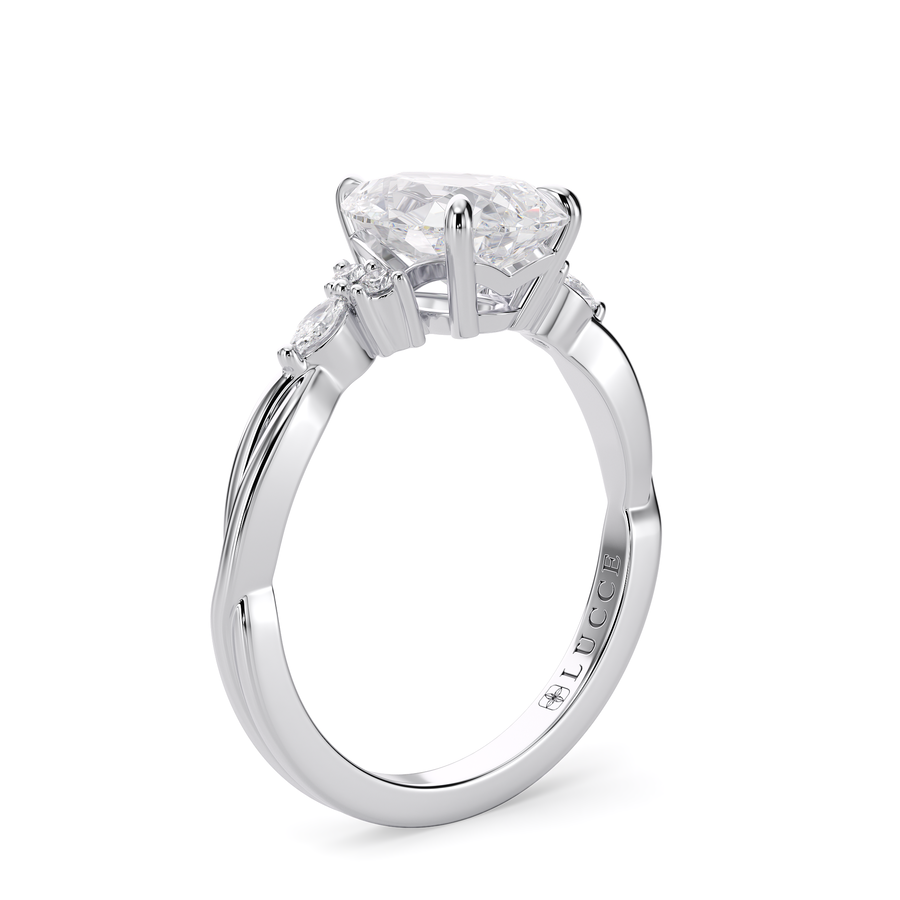 Load image into Gallery viewer, LUCCE Twisting Cluster Pear Diamond in  Low Basket Setting Engagement Ring in Gold or Platinum
