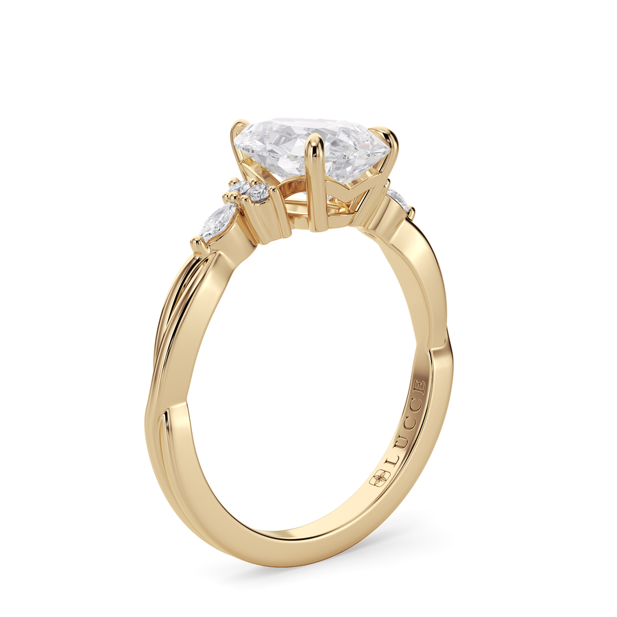 Load image into Gallery viewer, LUCCE Twisting Cluster Pear Diamond in  Low Basket Setting Engagement Ring in Gold or Platinum
