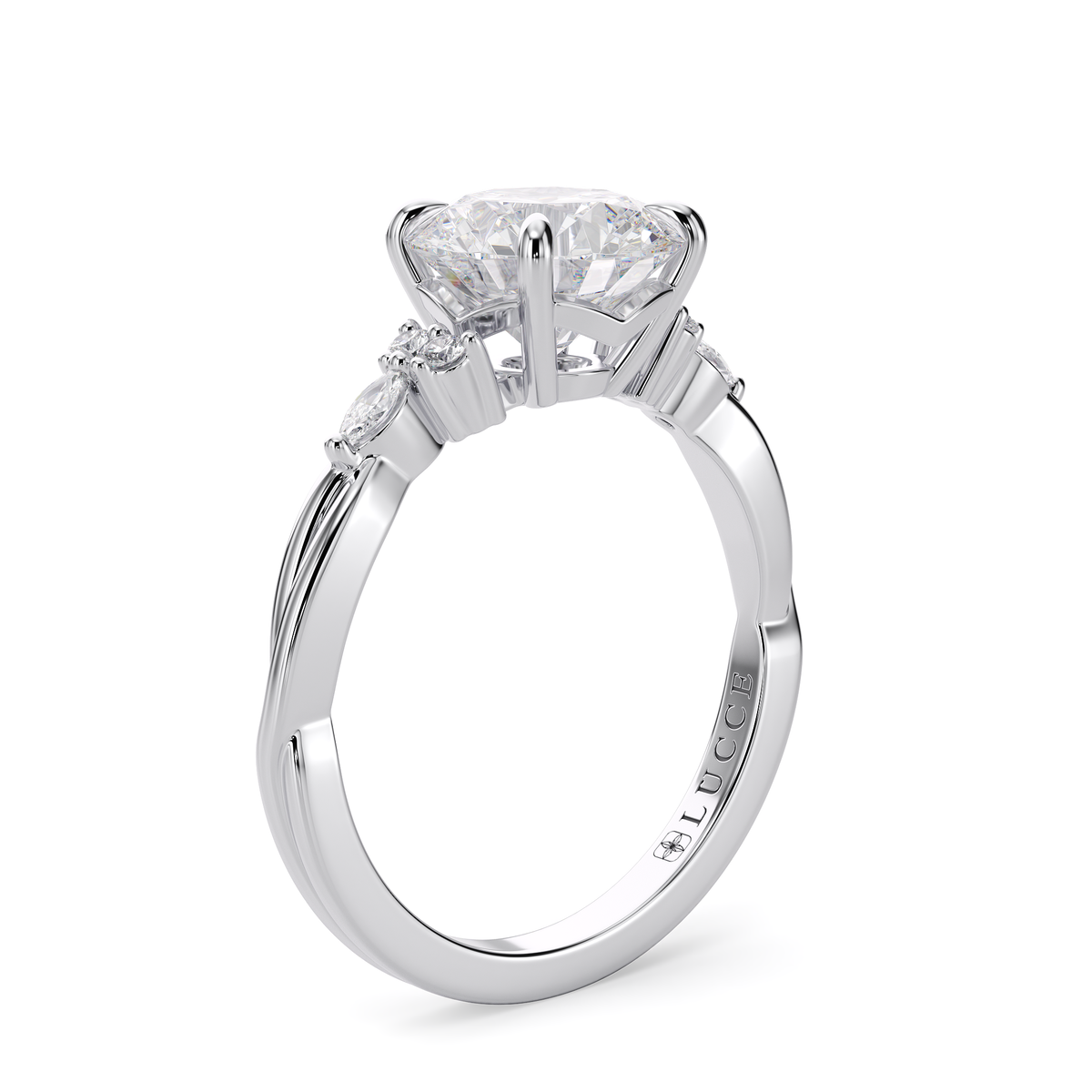 Load image into Gallery viewer, LUCCE Twisting Cluster Round Diamond in  Low Basket Setting Engagement Ring in Gold or Platinum
