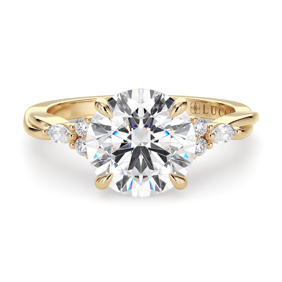 Load image into Gallery viewer, LUCCE Twisting Cluster Round Diamond in  Low Basket Setting Engagement Ring in Gold or Platinum
