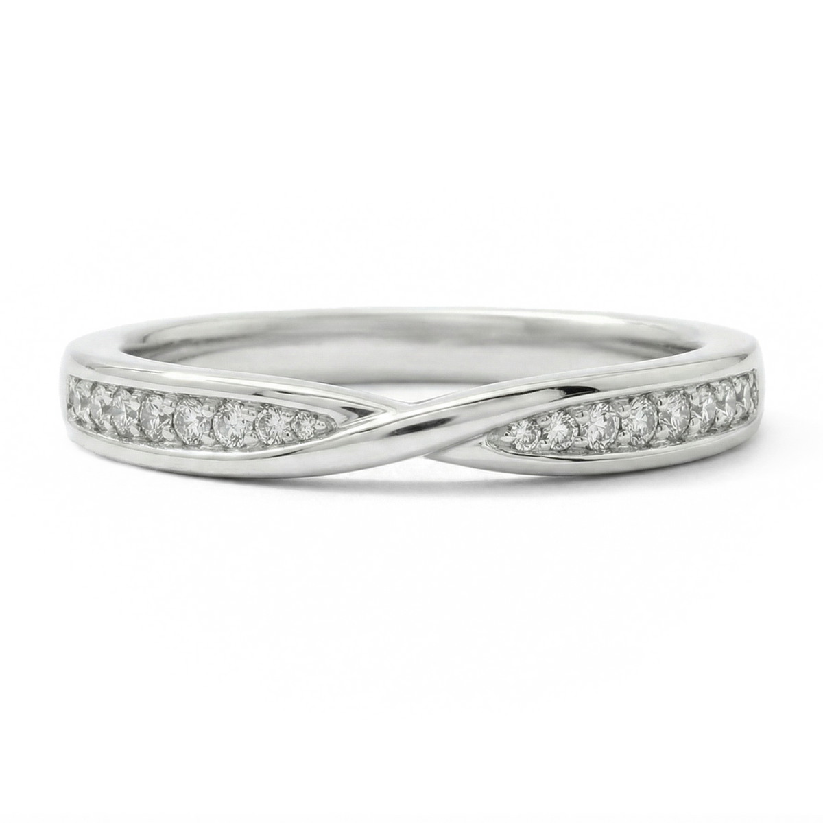 Load image into Gallery viewer, Half Eternity Twisted Pavé Round Diamond Wedding Ring in Gold or Platinum
