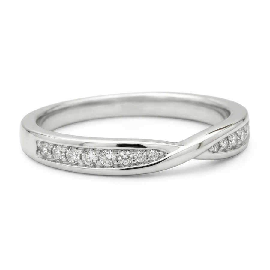 Load image into Gallery viewer, Half Eternity Twisted Pavé Round Diamond Wedding Ring in Gold or Platinum
