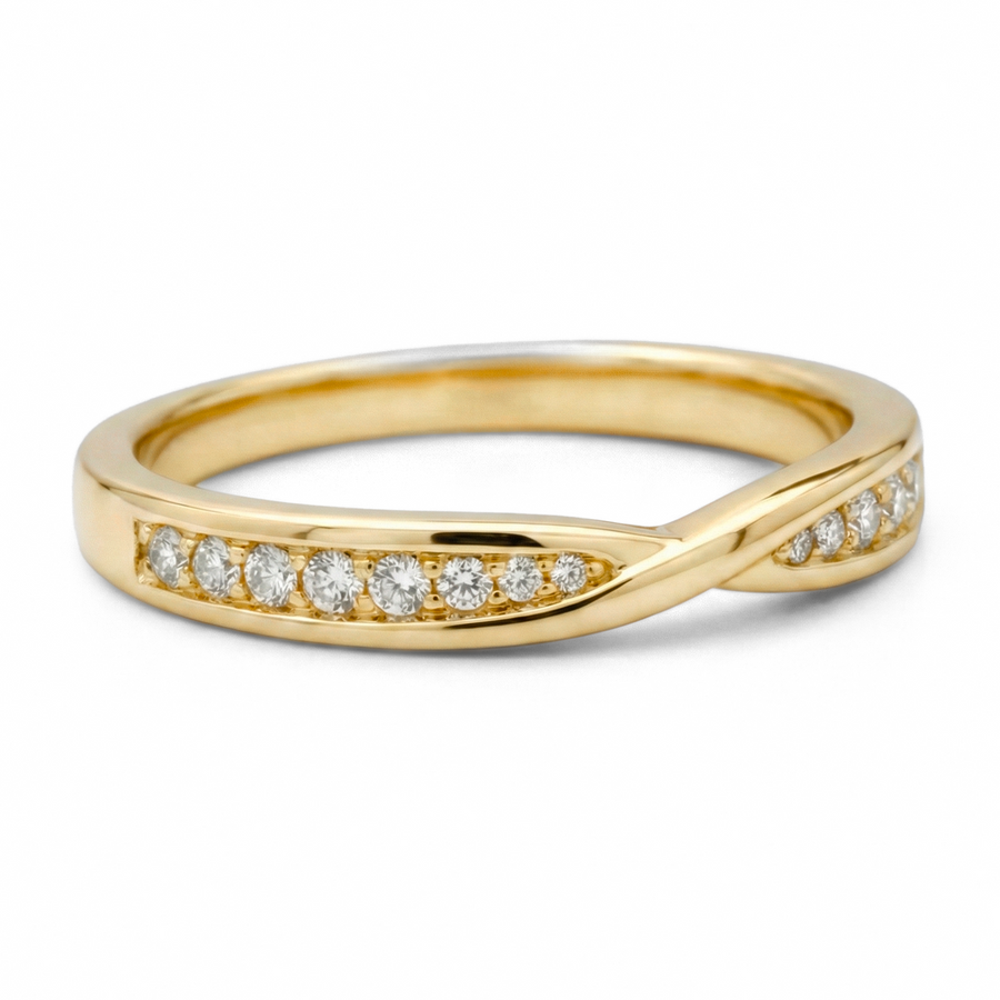 Load image into Gallery viewer, Half Eternity Twisted Pavé Round Diamond Wedding Ring in Gold or Platinum
