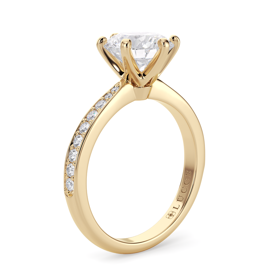 Load image into Gallery viewer, LUCCE Pave Round Diamond with Classic Crown Tab Prongs Engagement Ring in Gold or Platinum
