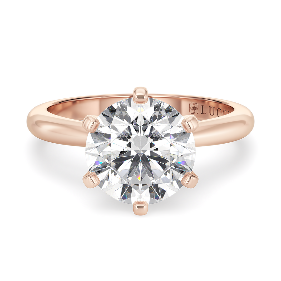 Load image into Gallery viewer, LUCCE Solitaire Round Diamond with Classic Crown Tab Prongs Engagement Ring in Gold or Platinum
