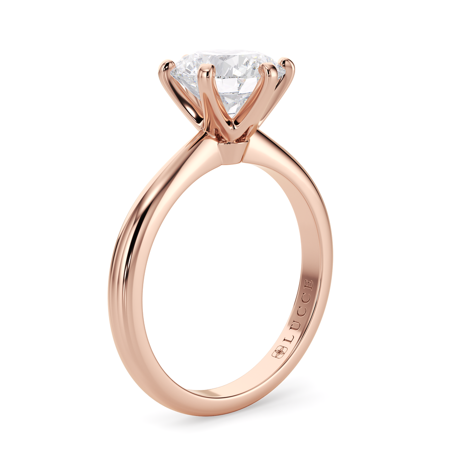 Load image into Gallery viewer, LUCCE Solitaire Round Diamond with Classic Crown Tab Prongs Engagement Ring in Gold or Platinum
