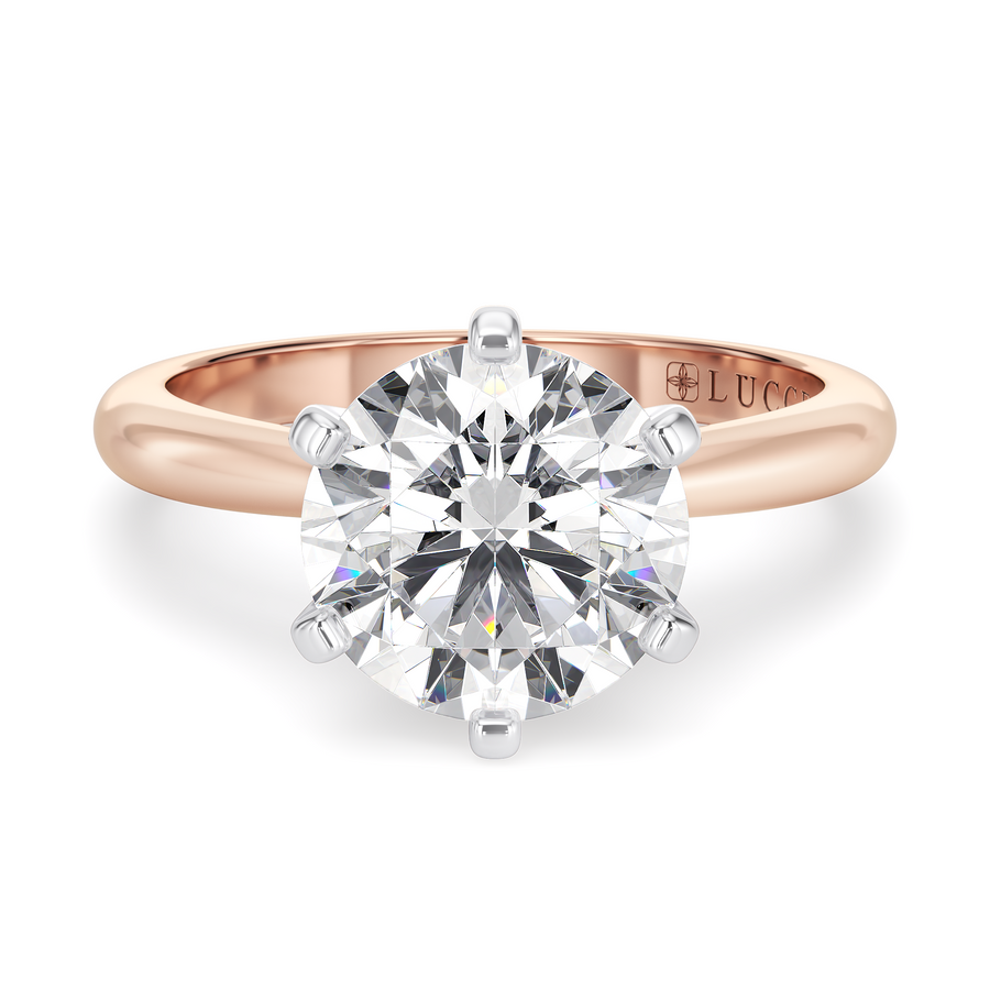 Load image into Gallery viewer, LUCCE Solitaire Round Diamond with Classic Crown Tab Prongs Engagement Ring in Gold or Platinum
