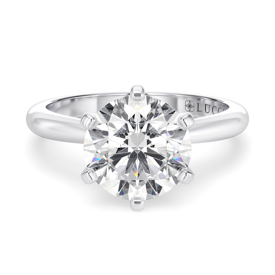 Load image into Gallery viewer, LUCCE Solitaire Round Diamond with Classic Crown Tab Prongs Engagement Ring in Gold or Platinum
