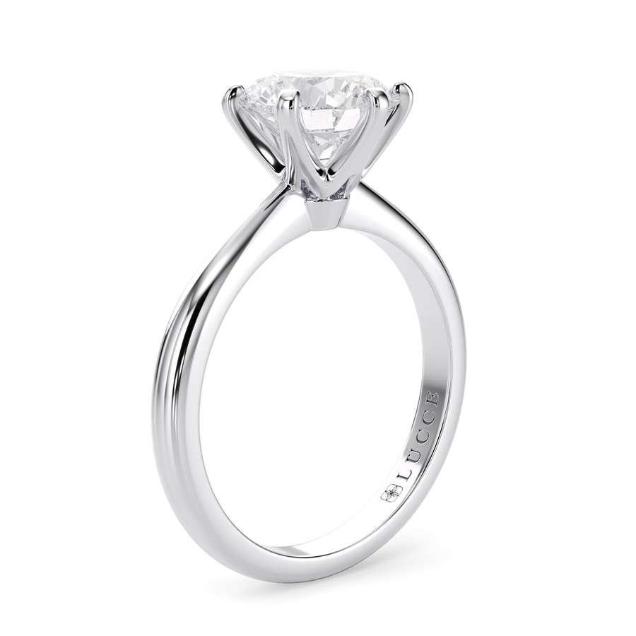 Load image into Gallery viewer, LUCCE Solitaire Round Diamond with Classic Crown Tab Prongs Engagement Ring in Gold or Platinum
