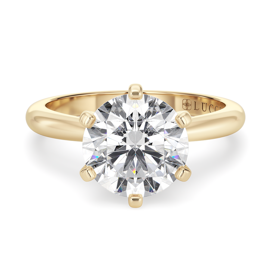 Load image into Gallery viewer, LUCCE Solitaire Round Diamond with Classic Crown Tab Prongs Engagement Ring in Gold or Platinum
