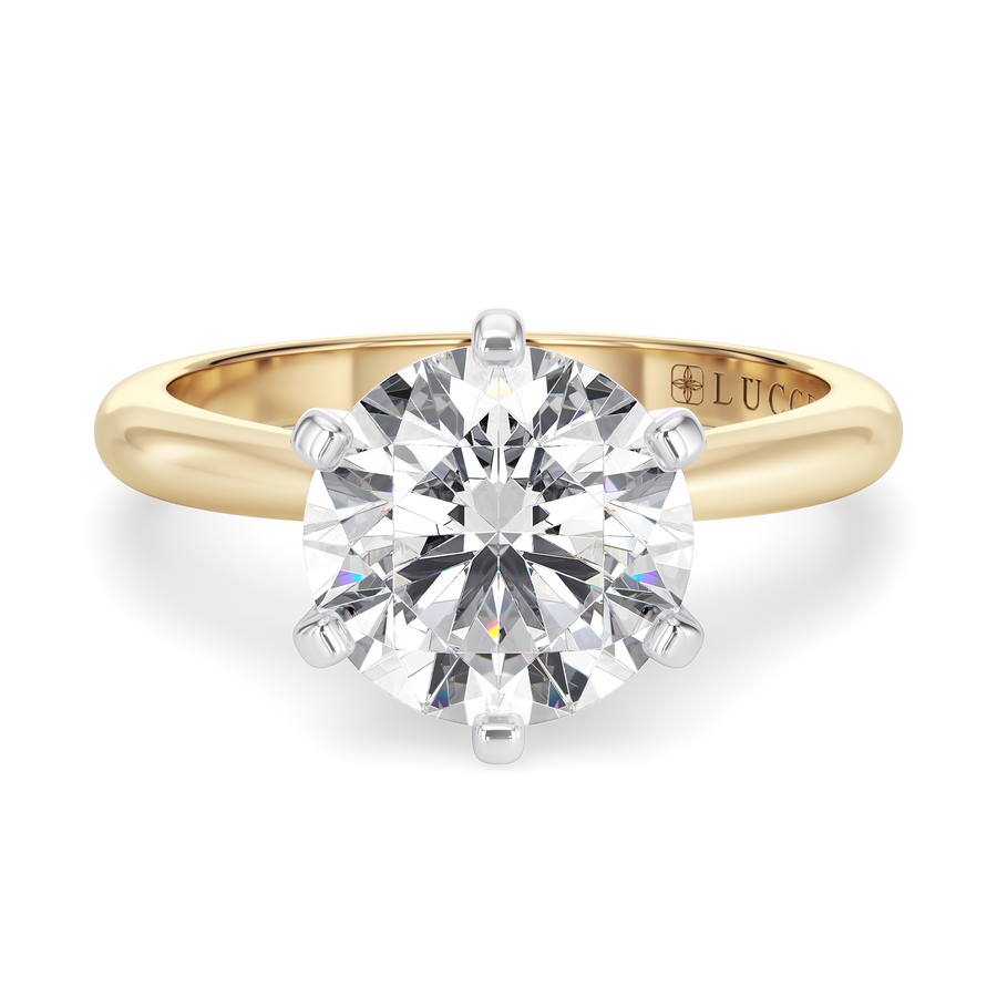 Load image into Gallery viewer, LUCCE Solitaire Round Diamond with Classic Crown Tab Prongs Engagement Ring in Gold or Platinum
